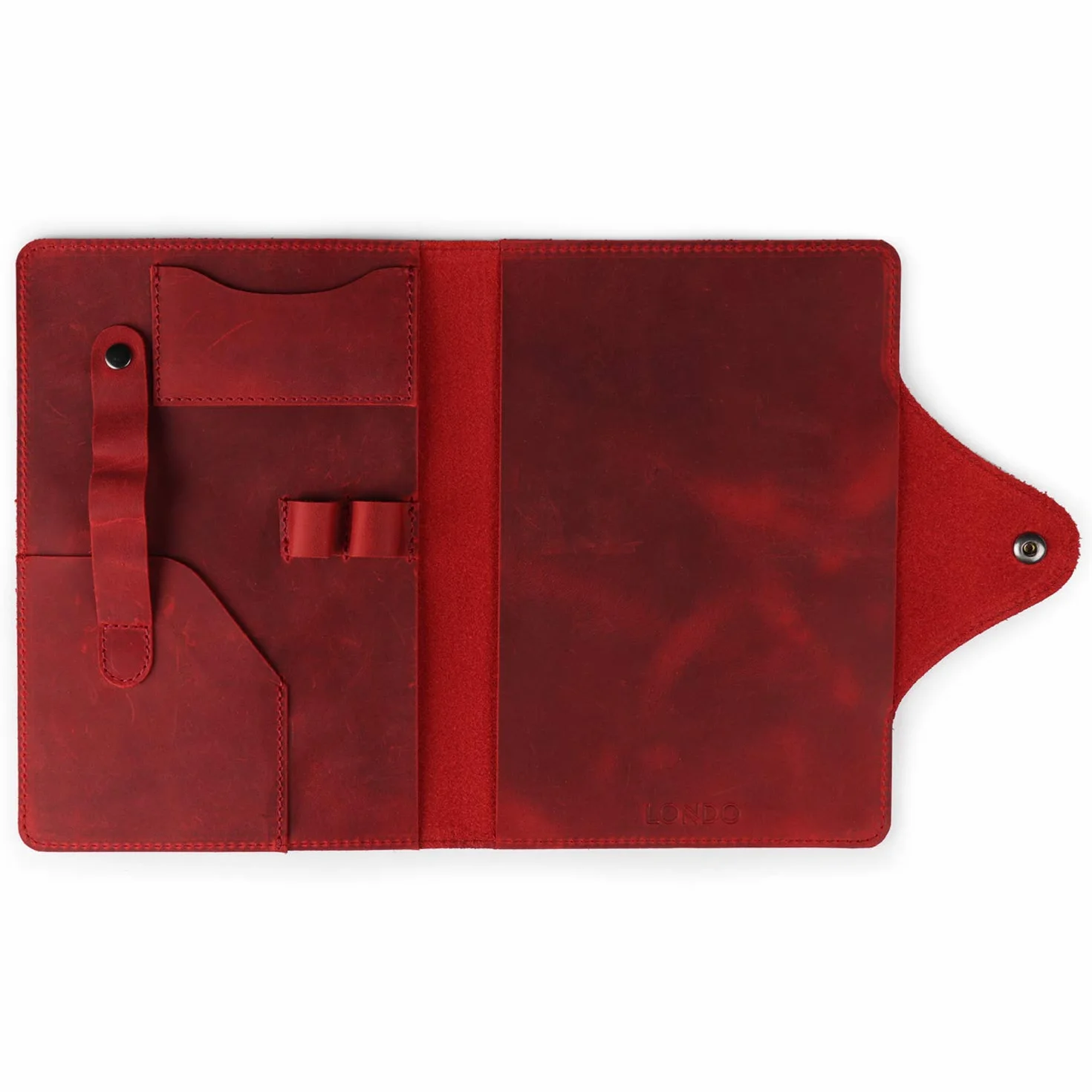 Londo Portafolio Cuero Genuino con Bloc Notas, Cierre a Presión, Minimalista, Tarjetero, Unisex - 23x18 cm