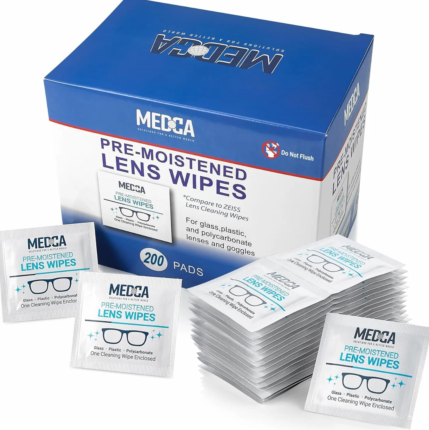MEDca Toallitas de Limpieza de Lentes - Paños de limpieza de gafas prehumedecidos envueltos Individualmente