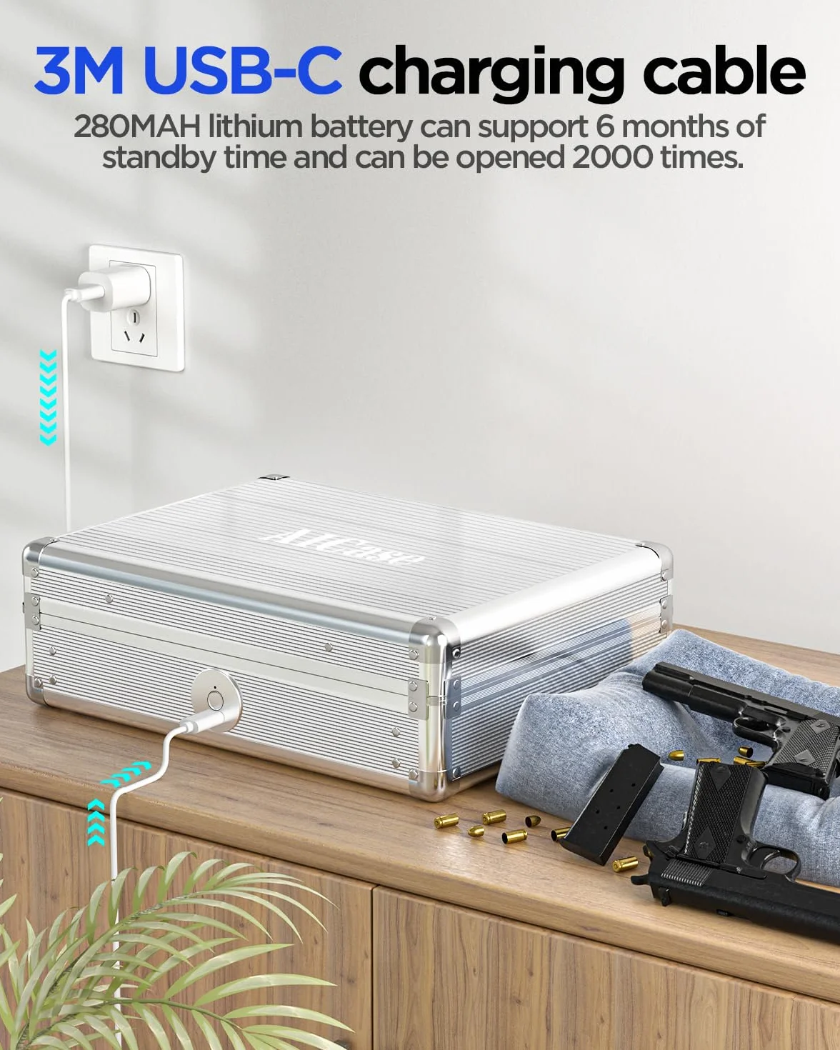 AICase Caja de Almacenamiento biométrica de Huellas Dactilares, Caja Fuerte para Joyas en Efectivo, Caja Fuerte para Armas, Acceso rápido, Recargable, para cabecera de casa, Coche