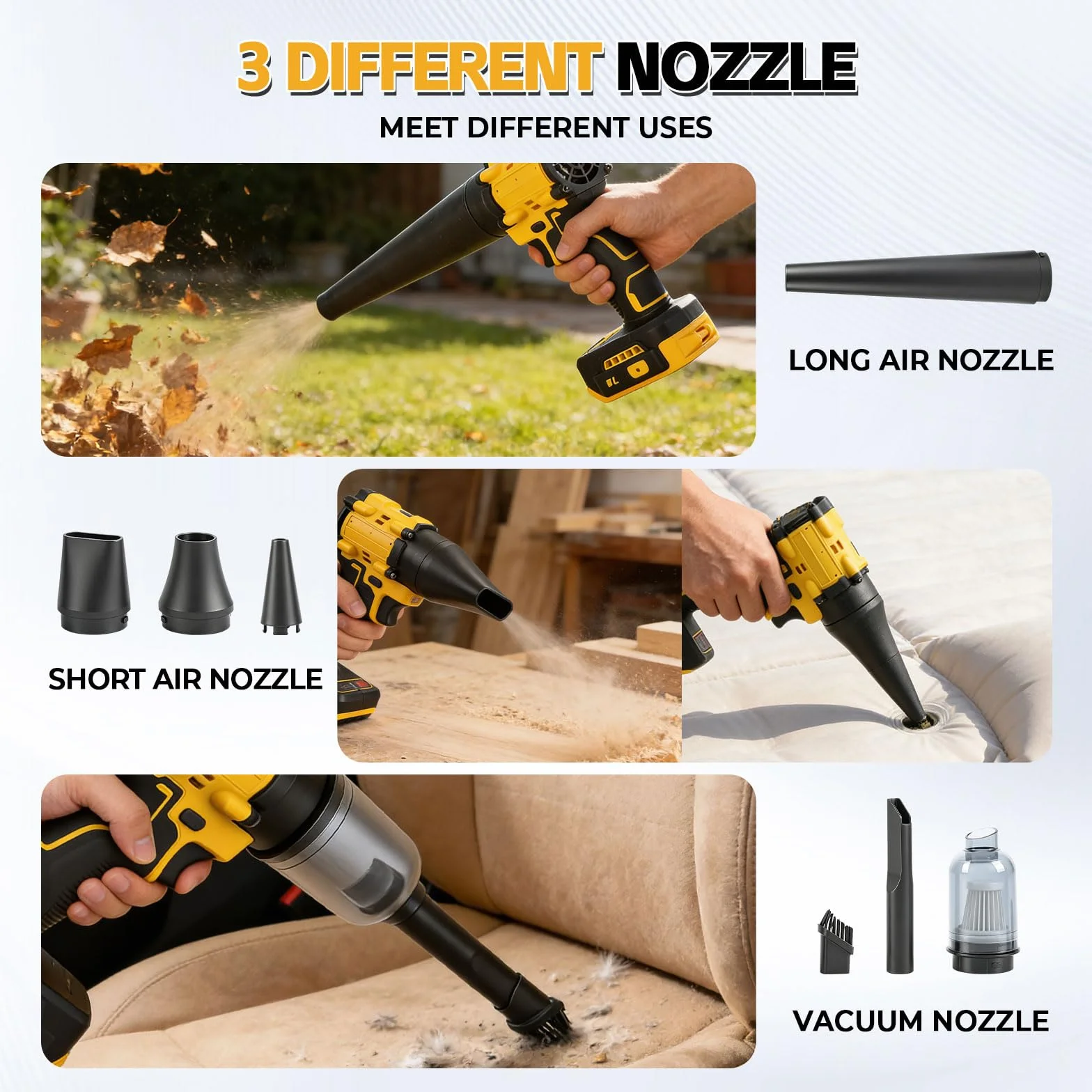 Soplador y aspiradora inalámbricos 2 en 1 compatibles batería Dewalt 18V, soplador aire sin escobillas 150 W/aspiradora aire comprimido con 5 boquillas para automóviles talleres teclados (sin batería)