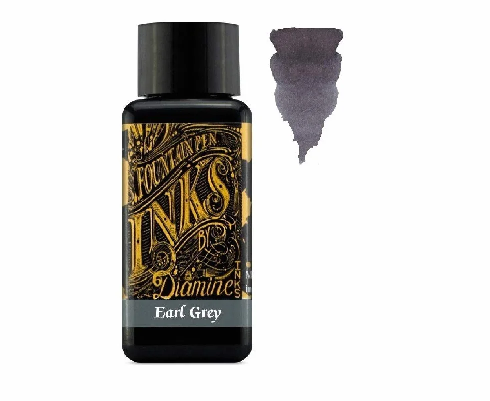 Diamine - Tinta para pluma estilográfica (30 ml, color básico, 6 botellas, Sepia, Green Black, Earl Grey, Ancient Copper, Crepúsculo, Jet Black