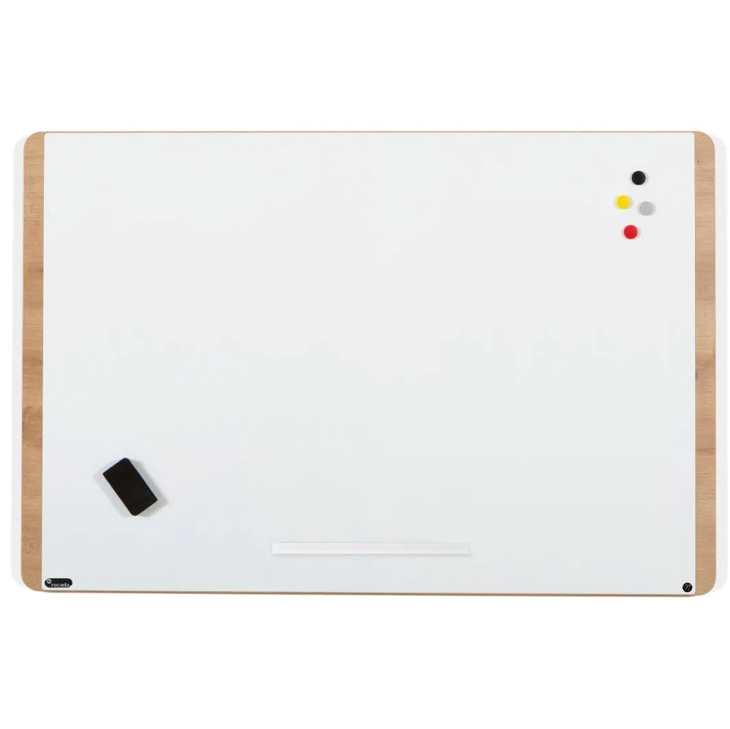 Rocada | Pizarra Blanca Magnética Natural - Marco de Madera - Borrado en Seco - Bandeja para Rotuladores - 75 x 115 cm