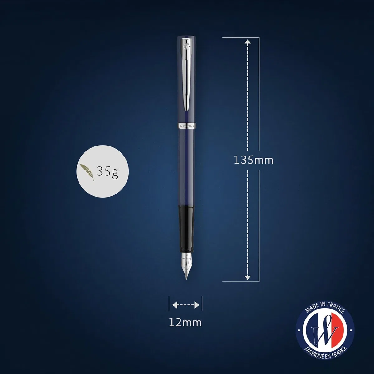 Waterman Impression Pluma estilográfica con grabado – Pluma estilográfica premium personalizada – Elegante bolígrafo de escritura regalo para hombres y mujeres – Tinta azul (Blue CT)