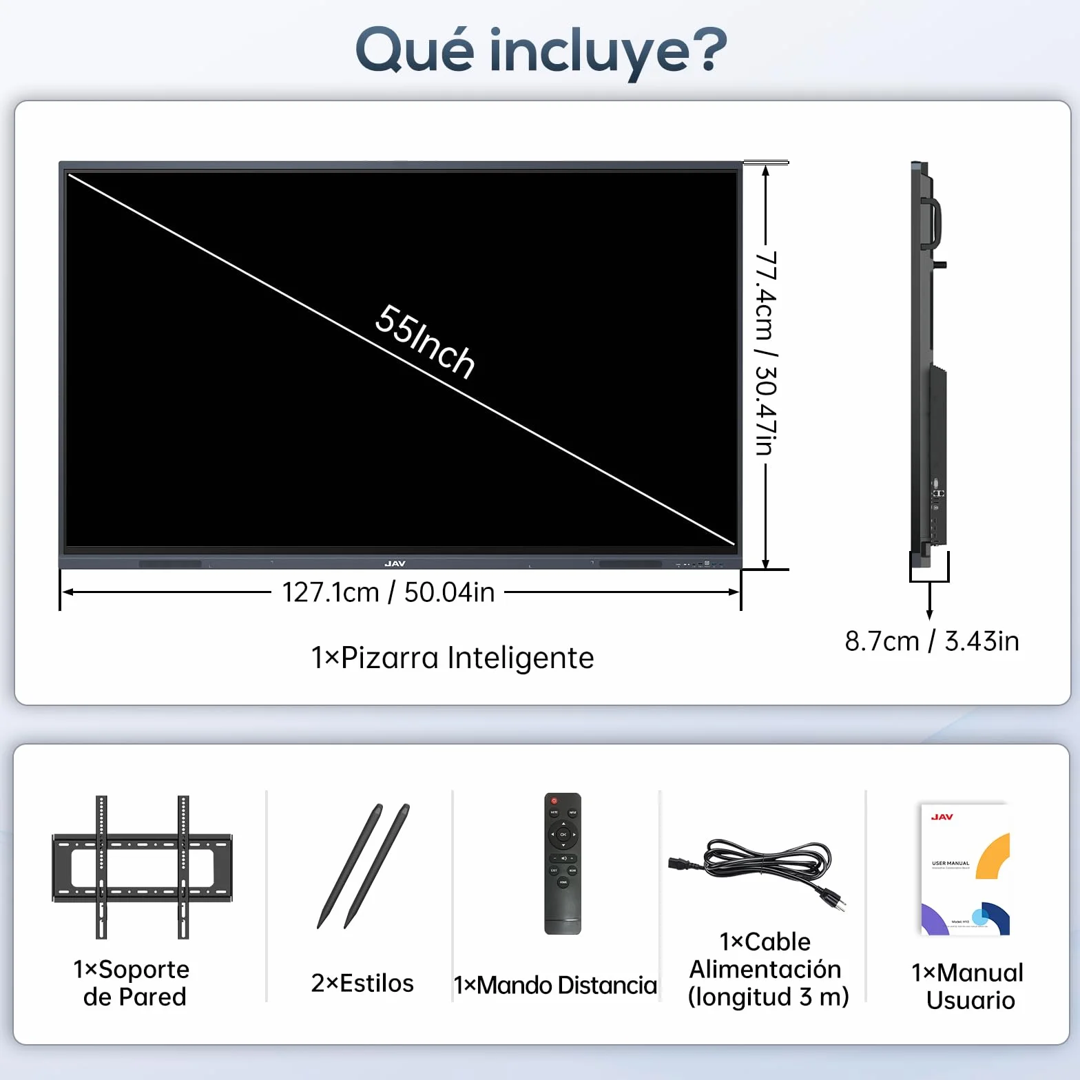 JAV Smart Board 55 Pulgadas Pizarra Blanca Interactiva 4K Pantalla Tactil Electrónica Whiteboard Todo En Uno Monitor para Aulas, Oficina (Soporte de Pared Incluido)