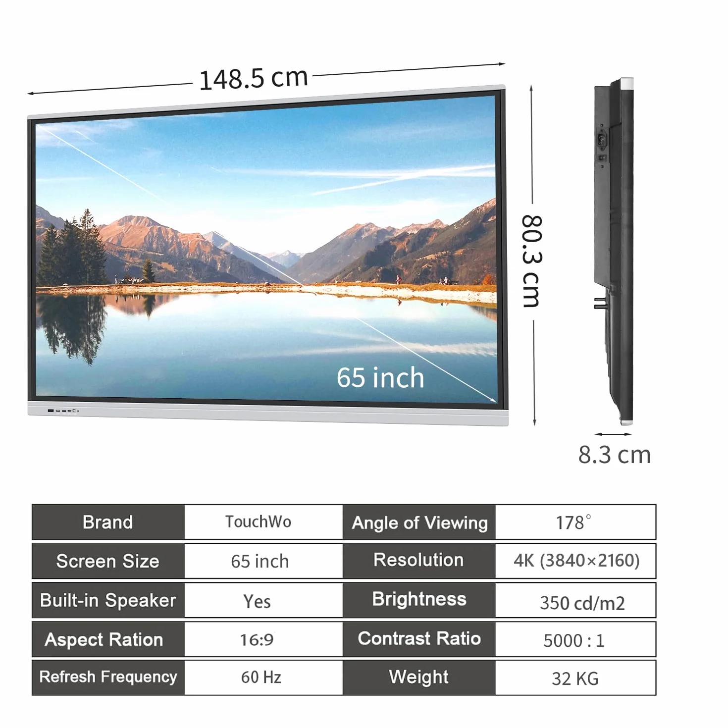 Monitor táctil de 65 Pulgadas Smart Board, Pizarra interactiva 4K con Android 11, Pantalla de señalización Digital para Oficina y Aula, RAM 4GB+ ROM 32GB