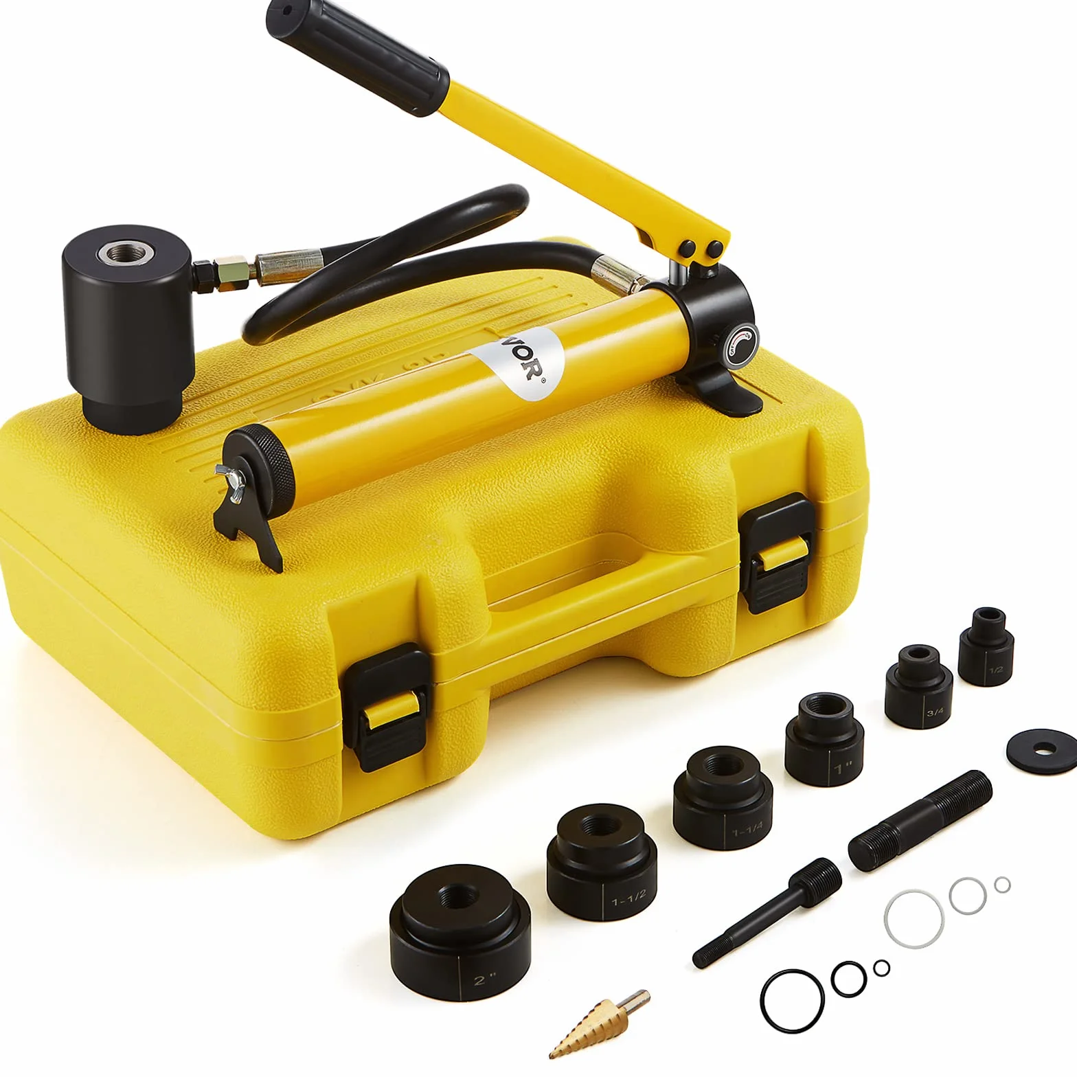 VEVOR Kit de Perforación Hidráulica Presión de 10 T con 6 Punzones Perforadora Hidráulica Manual con Maletín Portátil Kit de Perforadora Hidráulica 12,7-50,8 mm para Metal Acero Aluminio Plástico
