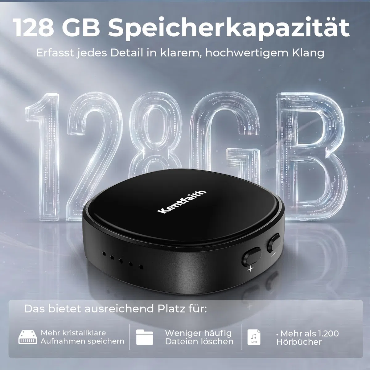 Kentfaith Mini Grabadora de Voz Magnética 128GB | Activación por Voz, Reducción de Ruido DSP, 25H de Batería, Grabadora Digital USB-C para Reuniones, Clases e Entrevista