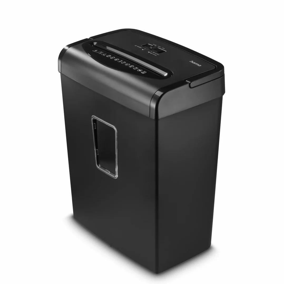 Hama | Trituradora de Papel Microcorte P-5 8 Hojas, Negro | Destructora de Documentos DIN 66399 P5 E4 T5 + Tarjetas de Crédito + Cesto 20L Compacta