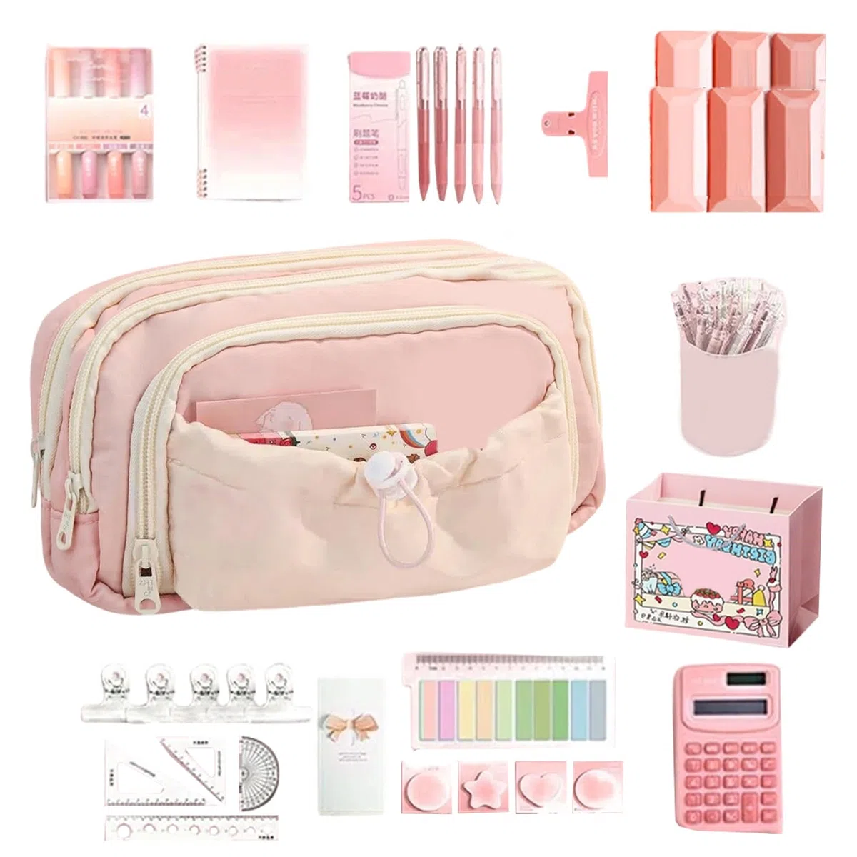 Material Escolar Estético Estuche De Almacenamiento Bonito Con Diseño De | Set De Papelería Decorativo Para Niños Niñas Adolescentes Universidad Oficina Viaje Crayones Aula Manualidades