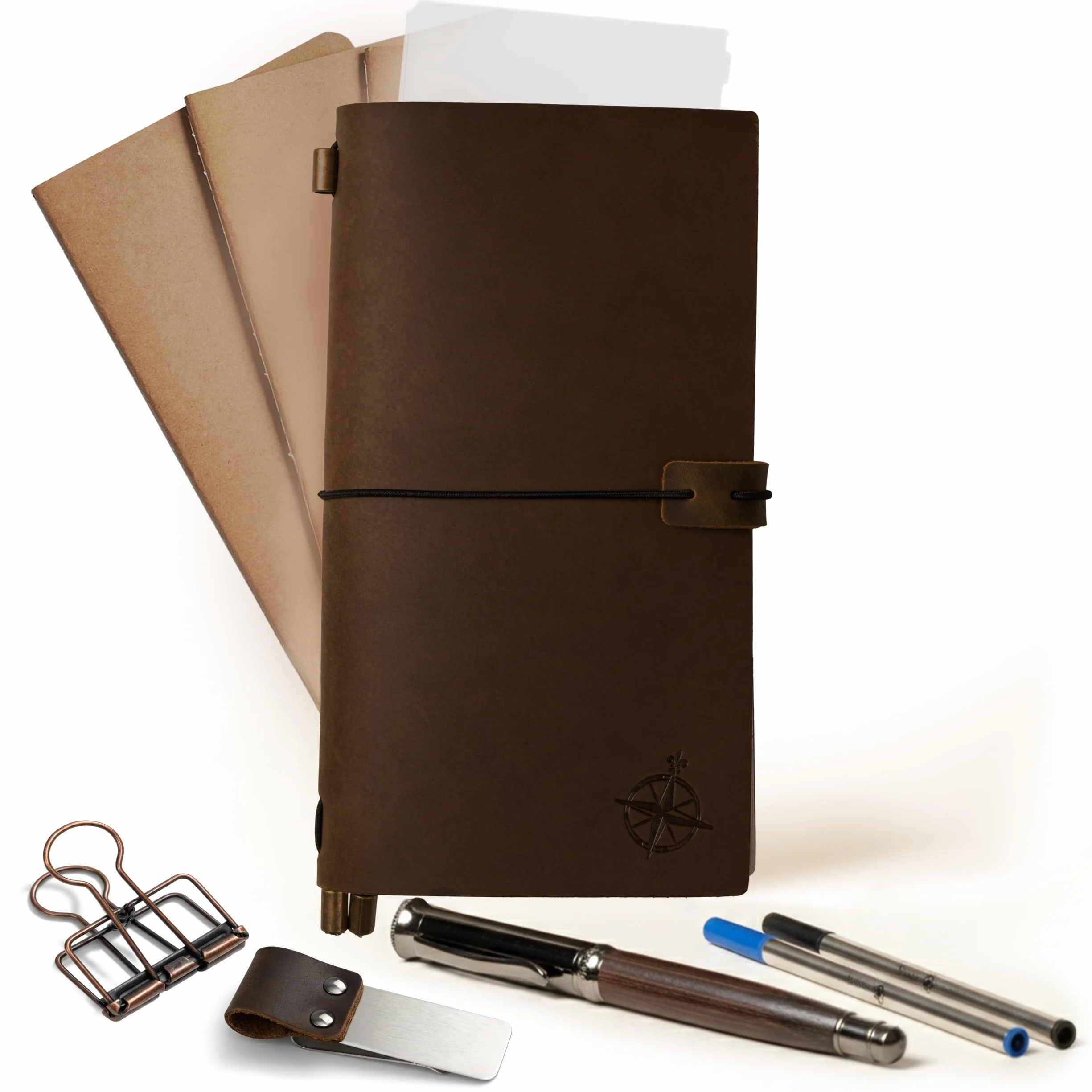 WANDERINGS Cuaderno de Viaje Tamaño Regular Diario de Cuero Genuino 11,5 x 22cm