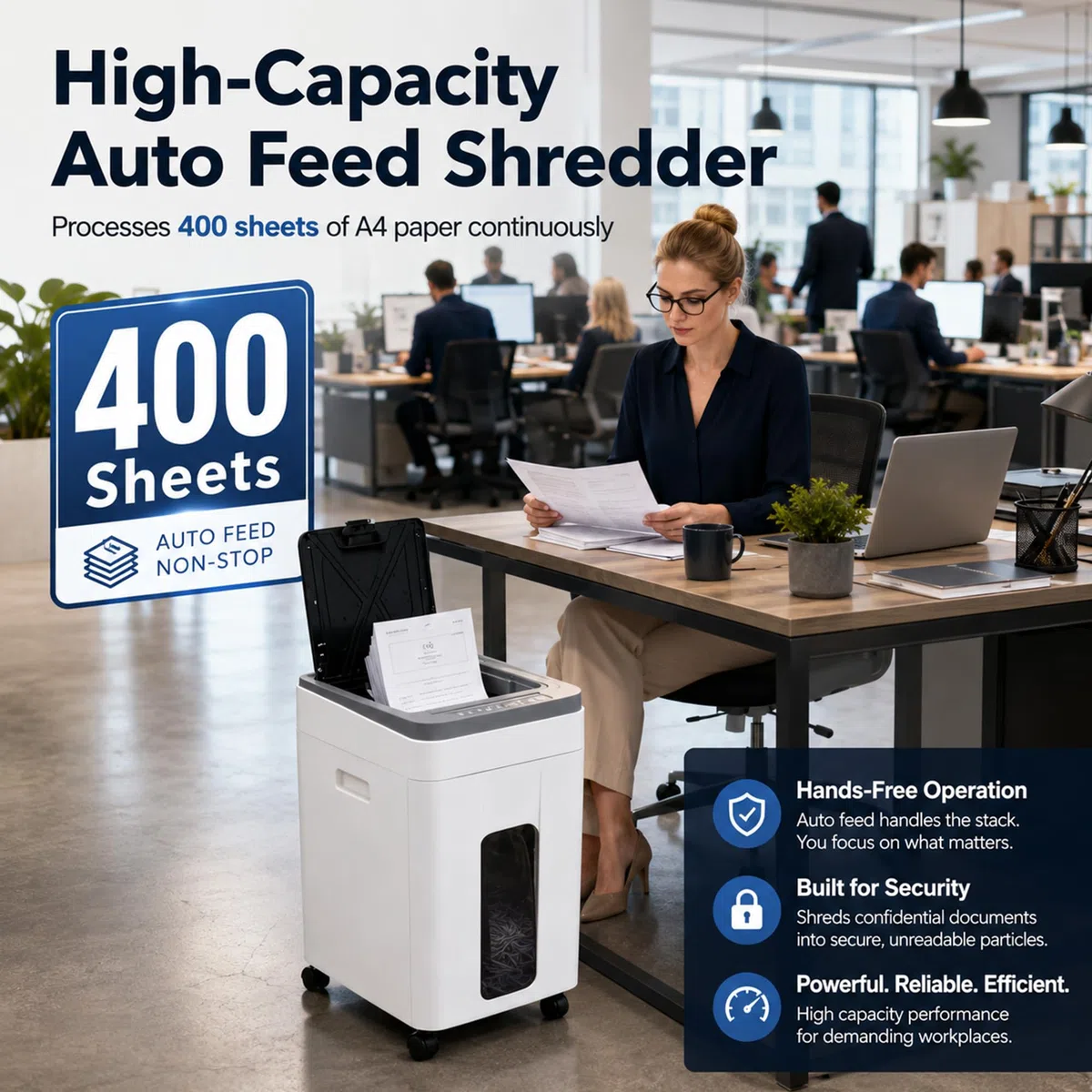 400 Hojas Trituradora De Papel: Destructora De Papel P5 Microcorte 50L - 8 Hojas Manual 30 Min para Home Office/Oficina con Tarjetas/Grapas para Hogar/Pequeños Equipos Blanco/Gris