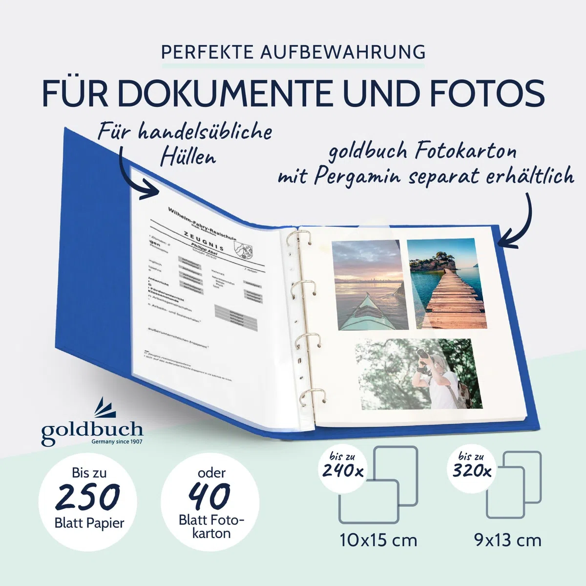 goldbuch 37916 Bella Vista - Álbum de fotos (26 x 32 cm, lona, carpeta de fotos para personalizar, formato DIN A4), color azul