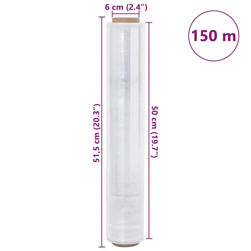 Film elástico transparente 20 μm 50 cm x 150 m 2 unidades PE material de embalaje para embalaje, protección y transporte de cartón, caja y mudanza