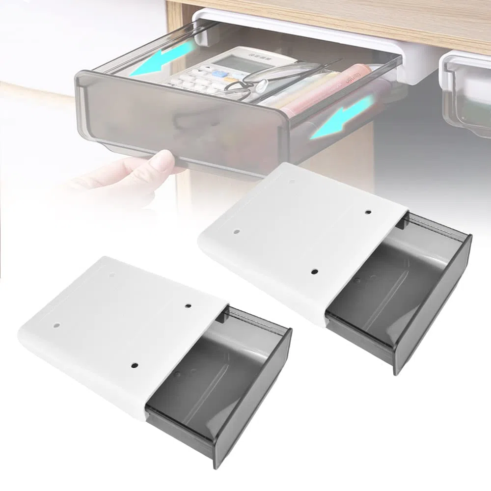 2 Cajones para Debajo de Escritoriode 20 x 17 x 7,2 cm Cajones para Debajo de Mesa con Cintas Adhesivas Organizador de Cajones para Debajo del Escritorio para Guardar Cosas Pequeñas