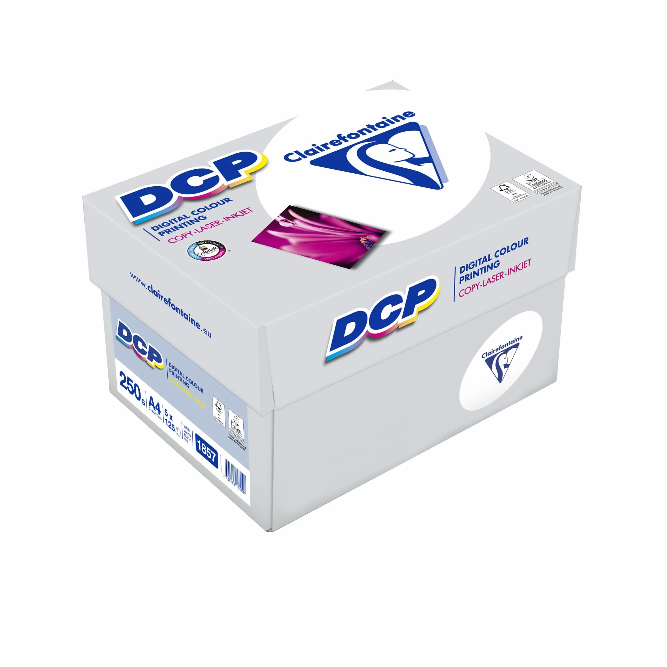 Clairefontaine 1857SC - Caja de papel Digital Color Printing contiene 5 packs. - A4, 250g/m2, Total de hojas por caja: 625 - Color: Blanco (170 CIE)