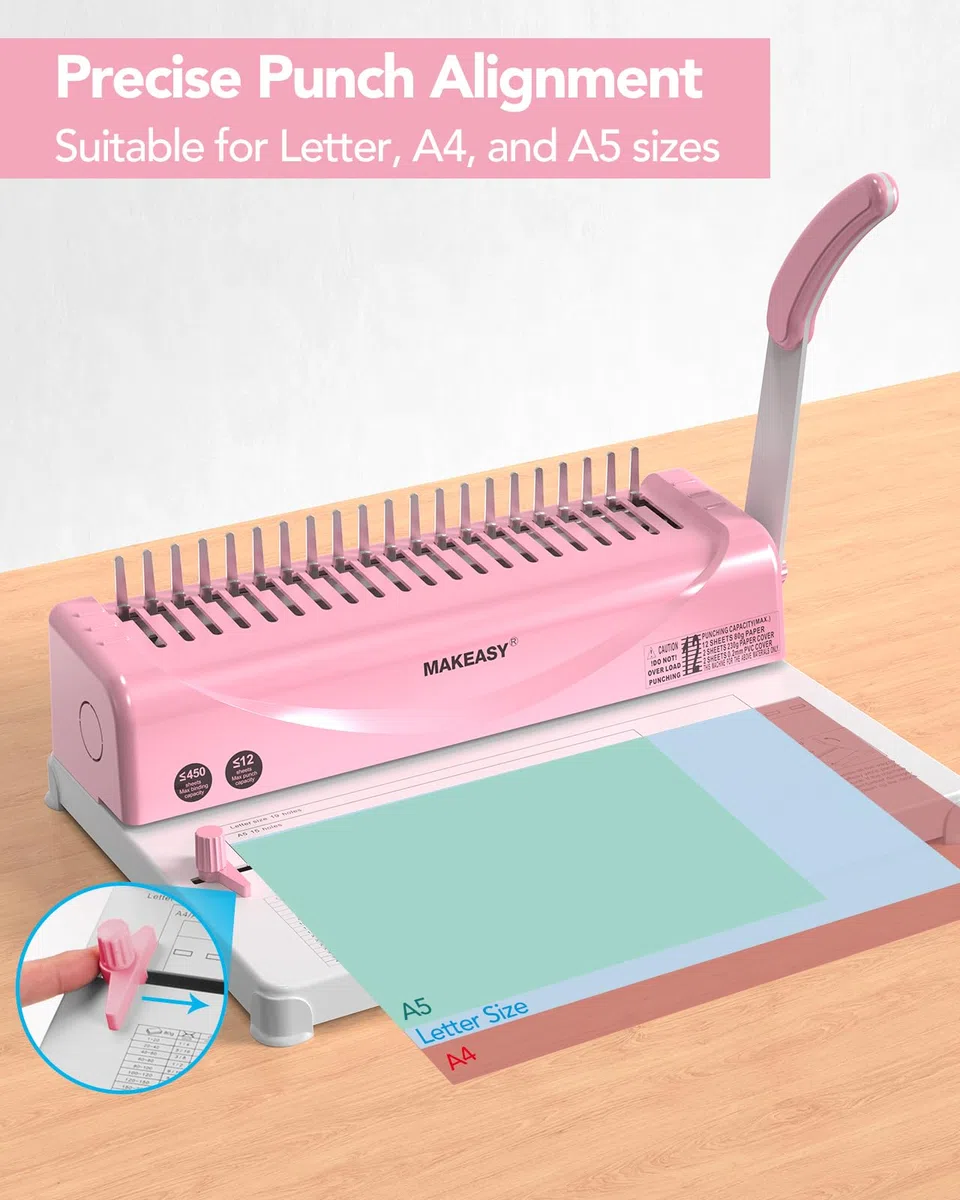 Máquina de Encuadernación A4/A5, Encuadernación en Peine Kit de Inicio | 100 piezas 3/8'' PVC Canutillos encuadernar, Encuadernadora Manual para Encuadernar hasta 450 Hojas