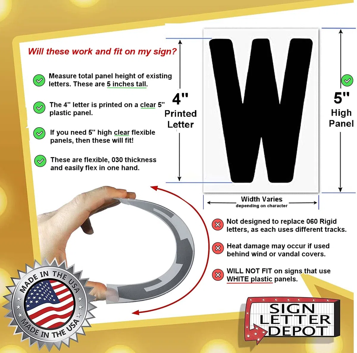 4 "5 de" Flex cambio portátil Sign letras para intercambiables carta signos