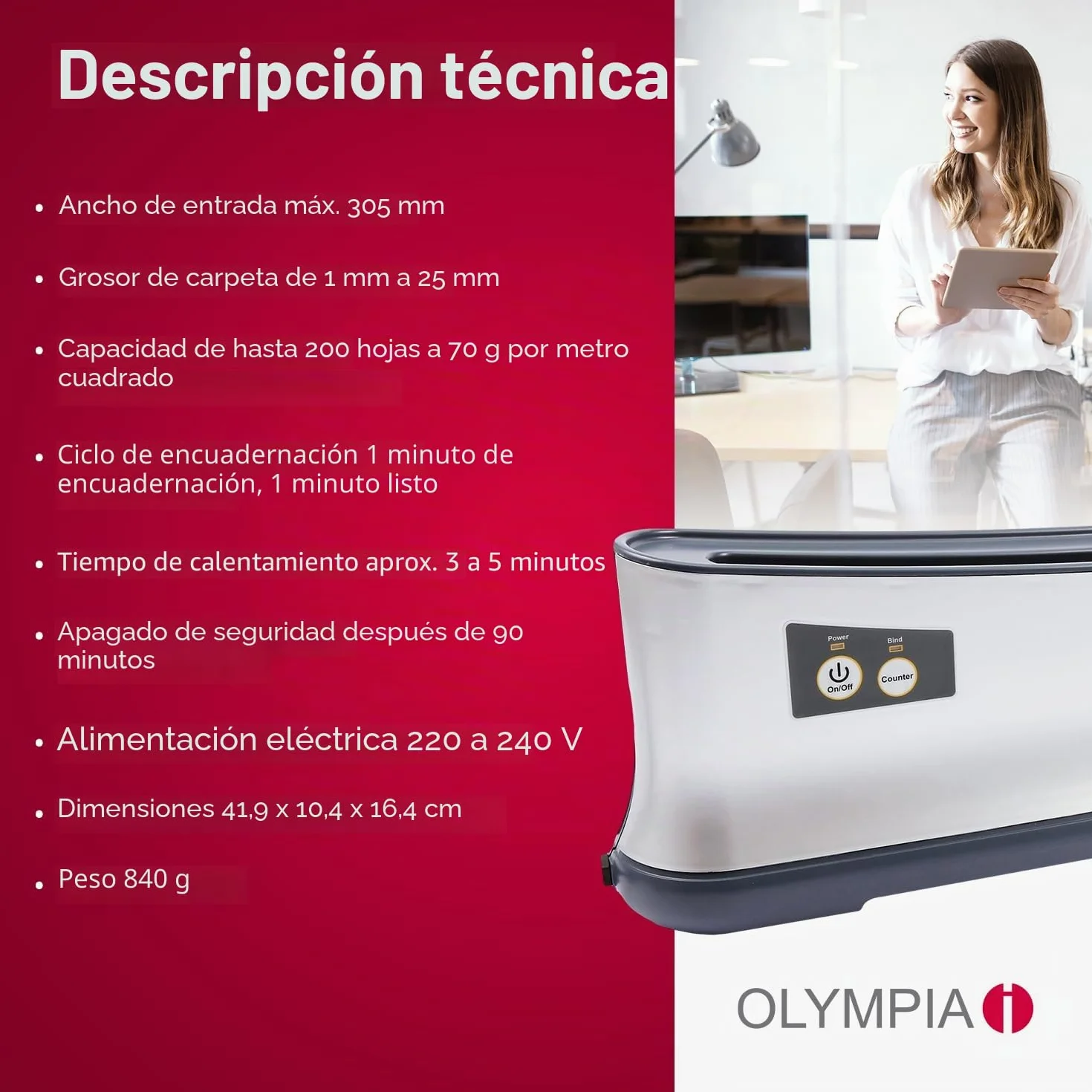 Olympia TBL 1280 Combo Máquina para encuadernación térmica, desconexión automática despues de 90 minutos