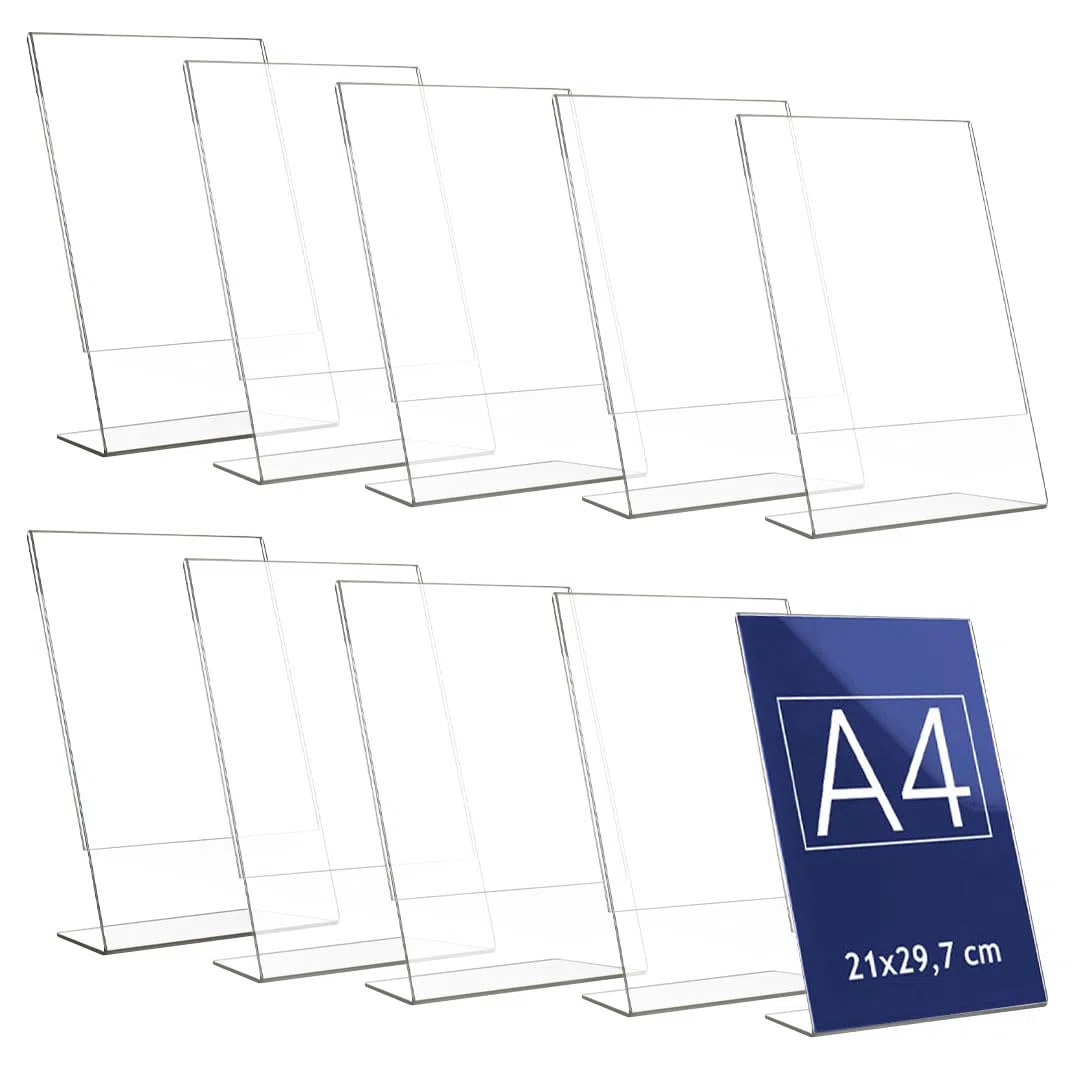 Danieli Store - Expositor Metacrilato Transparente A4 Vertical - Expositor Acrilico Porta Menú, Porta Precios, Porta Fotos Para Mesa - Soporte de Acrílico Transparente Para Avisos (10 unidades)