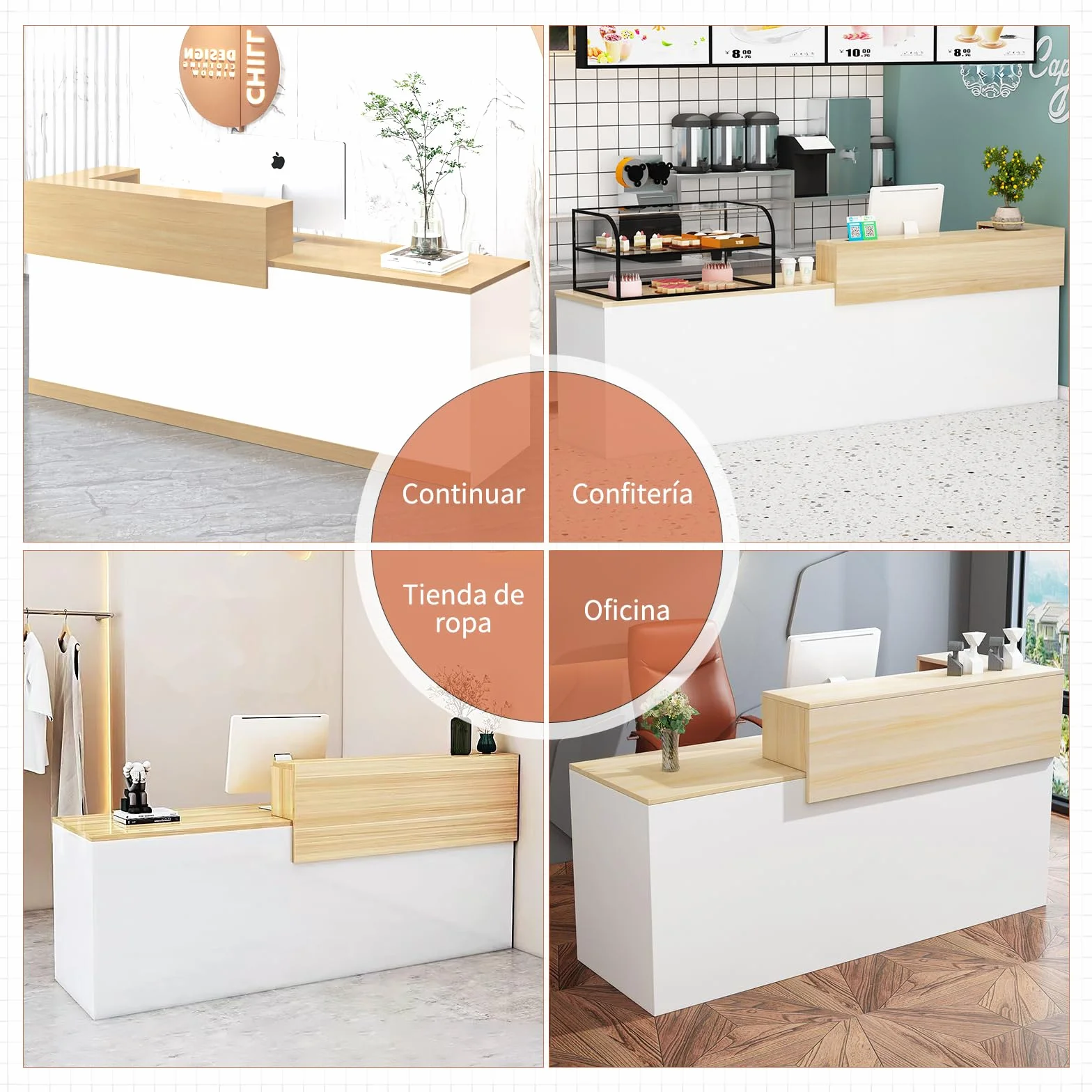 Mostrador Recepción Moderno MDF 240 cm Mueble Oficina Cajón Estantes Abiertos