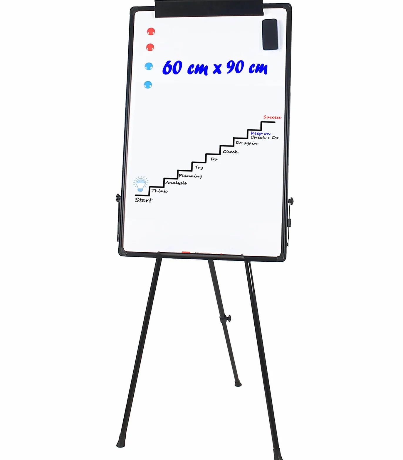 TUKA-i-AKUT Pizarra Blanca de Caballete Magnética 90x60cm, Altura Ajustable Plegable, con Soporte para Papel, Escribible y Limpiable, Rotafolios con Trípode Soporte, Marco Negro, TKD8710