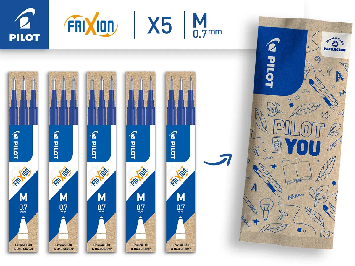 PILOT Caja de 5 set de 3 Recambios FriXion - Recambios para Bolígrafos borrables - Compatible con FriXion Ball y FriXion Ball Clicker - Azul - Punta Media (15 recambios)