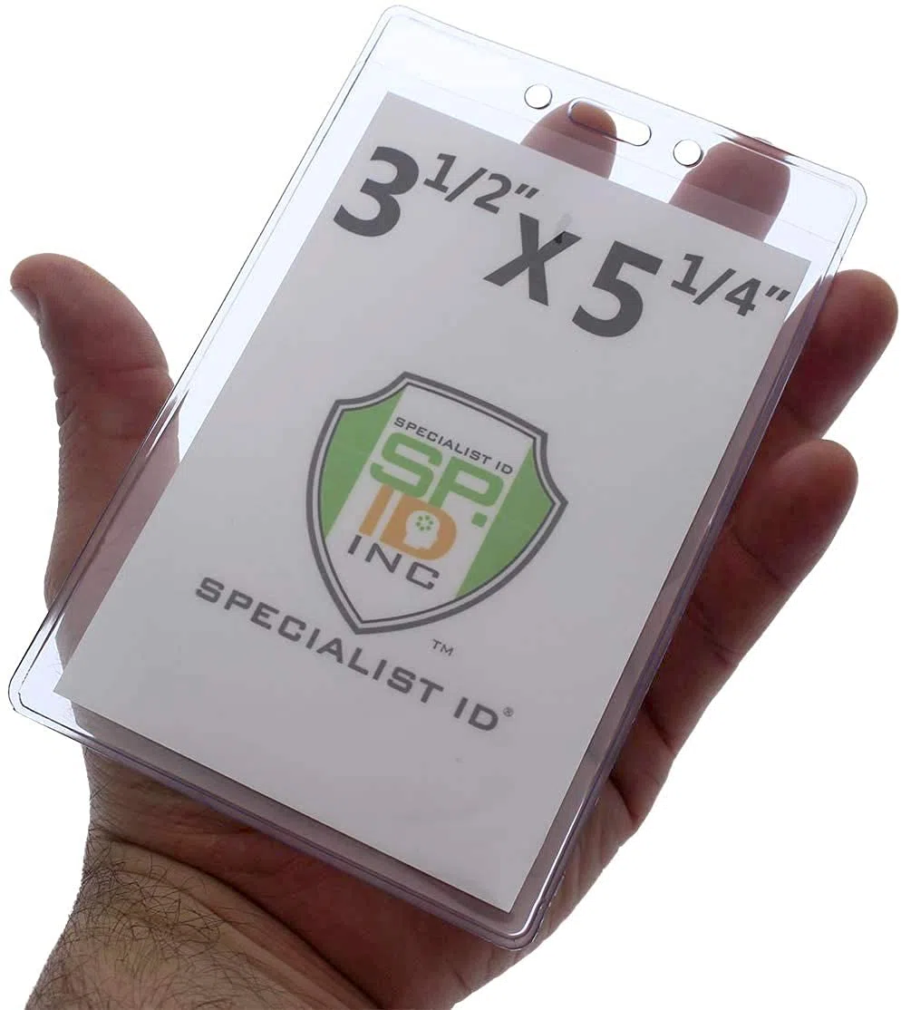 Soportes para insignias de eventos de Specialist ID, Paquete de 5, 3 1/2 x 5 1/4 pulgadas, Transparentes y Resistentes
