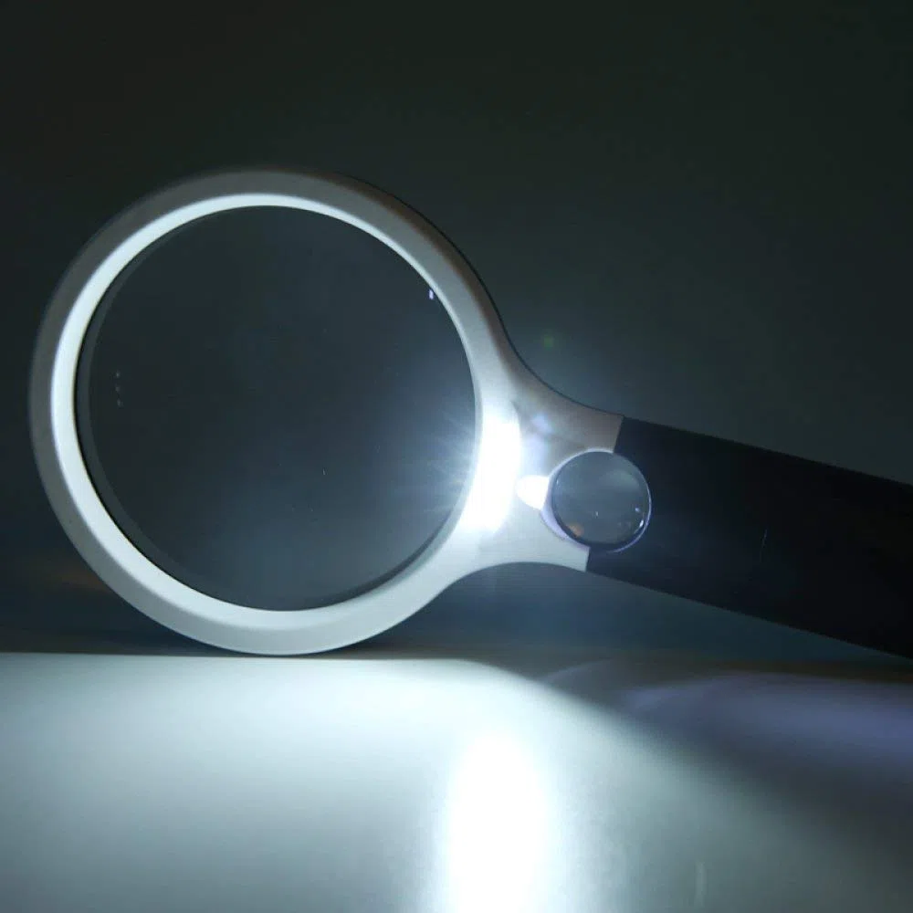 Lupas de Mano con luz LED Lupa Espejo primario 4X Espejo secundario 30X Niños Ancianos Lectura Reparación HD Espejo de identificación, Blanco 26 * 12.3CM Mano