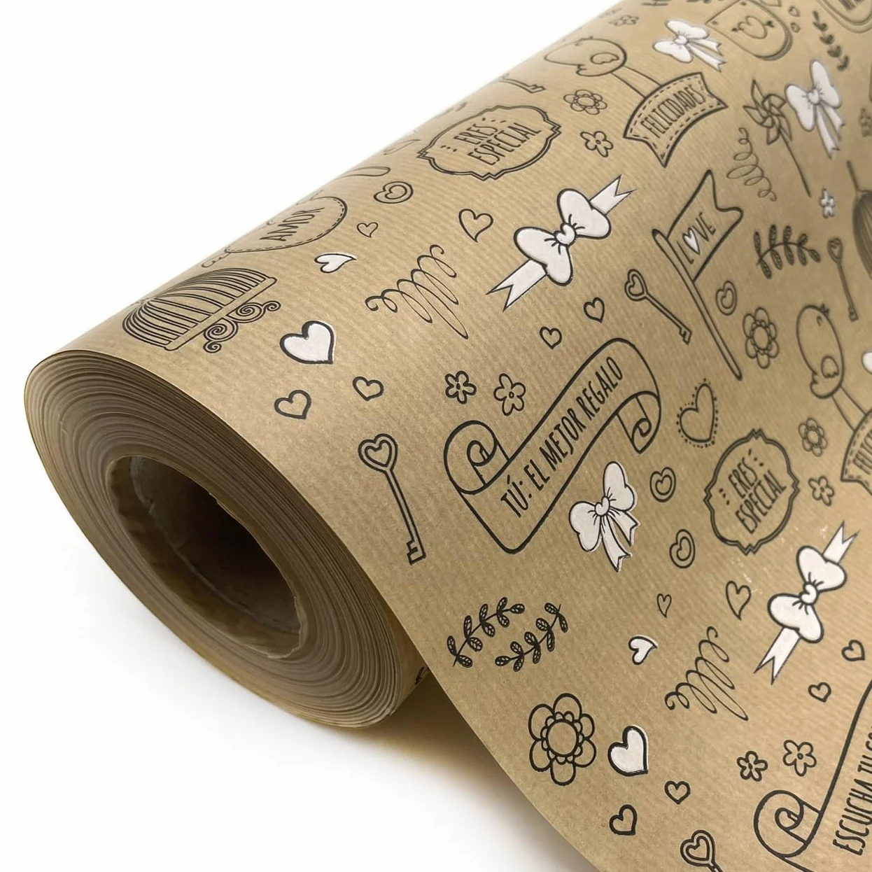 Papel de regalo kraft verjurado 62cm x 100m rollo frases positivas