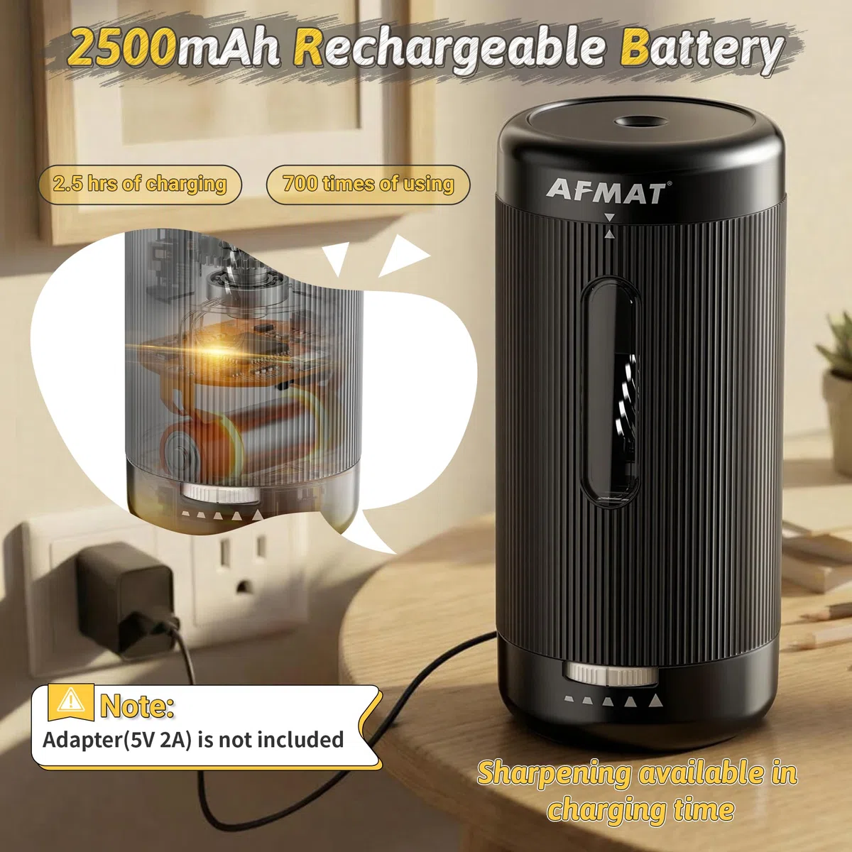 AFMAT Sacapuntas eléctrico totalmente automático, entrada y salida automática, sacapuntas recargables, manos libres, totalmente automáticos, para lápices de colores y jumbo, 6,5-12 mm, portátil para