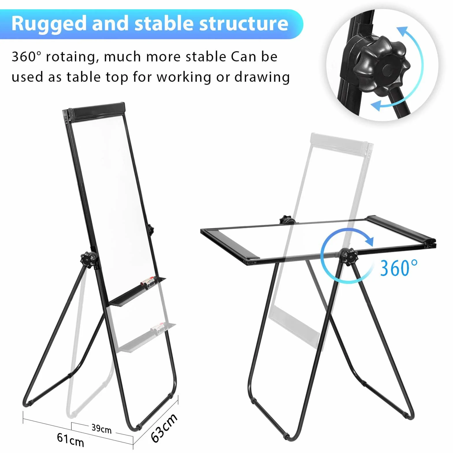 maxtek Pizarra Blanca Magnética 90 X 60 cm, Pizarra con U-Caballete, Doble Cara Whiteboard Marco de Aluminio, Altura Ajustable Pizarra de Borrado en Seco, Papel para Rotafolio MóVil con Gancho