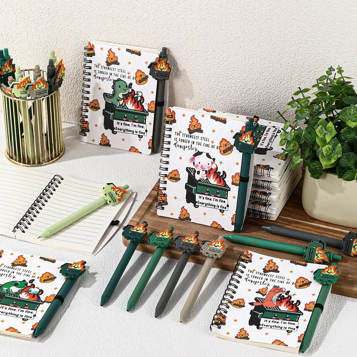 Resurhang 60 cuadernos A6 de regalo de fuego para empleados, con diseño de animales de fuego, con bolígrafo, divertidos regalos de agradecimiento para compañeros de trabajo, empleados, profesores