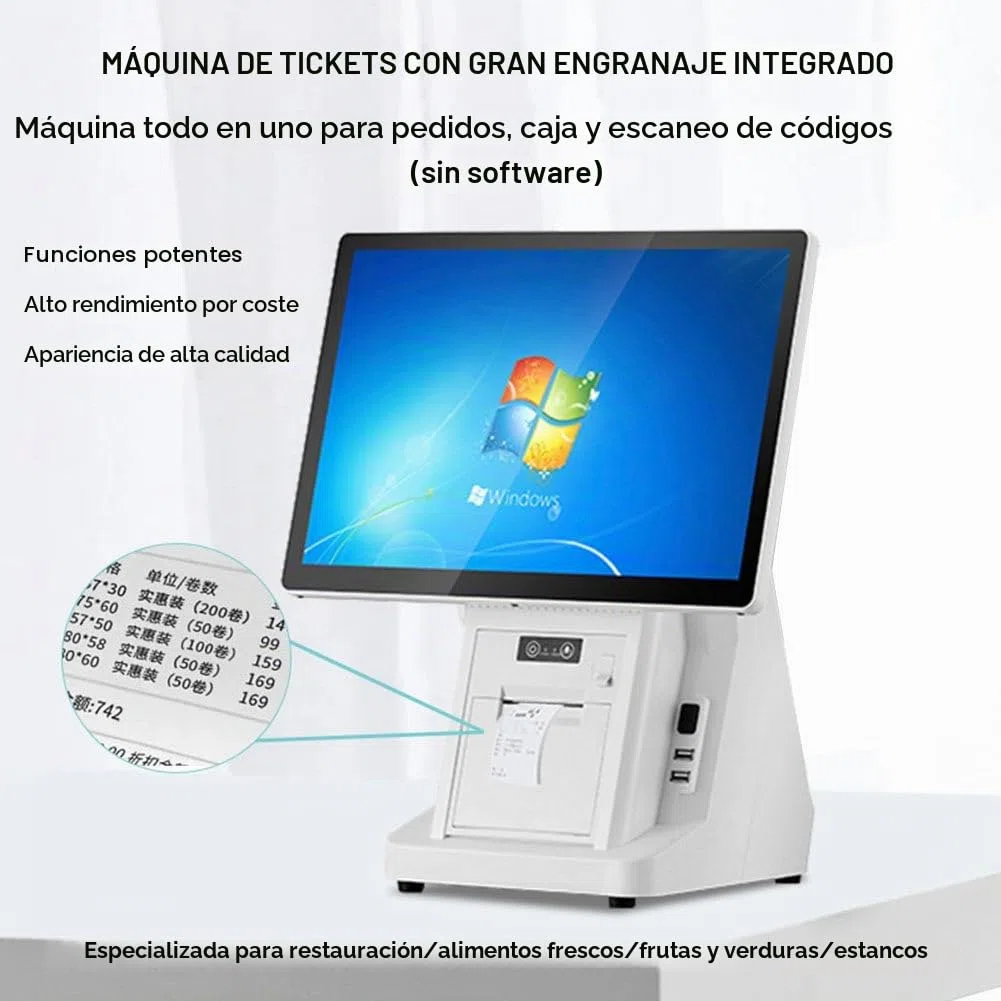Caja Registradora Bar,Ángulo Ajustable con una Mano,8GB + 258GB,Registradora Tactil para Tiendas de Conveniencia,Centros Comerciales,Supermercados,Restaurantes,80mmPrinter