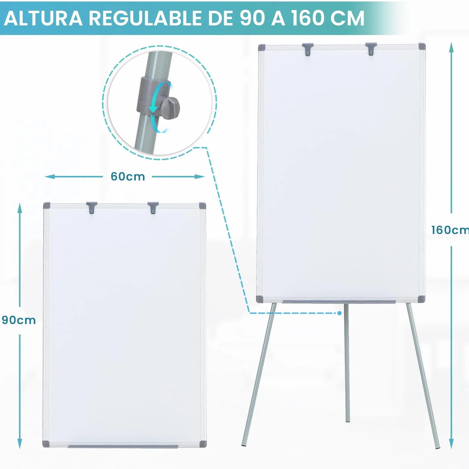 SwanSea Pizarra Blanca Magnética con Caballete 60x90cm, Altura Ajustable