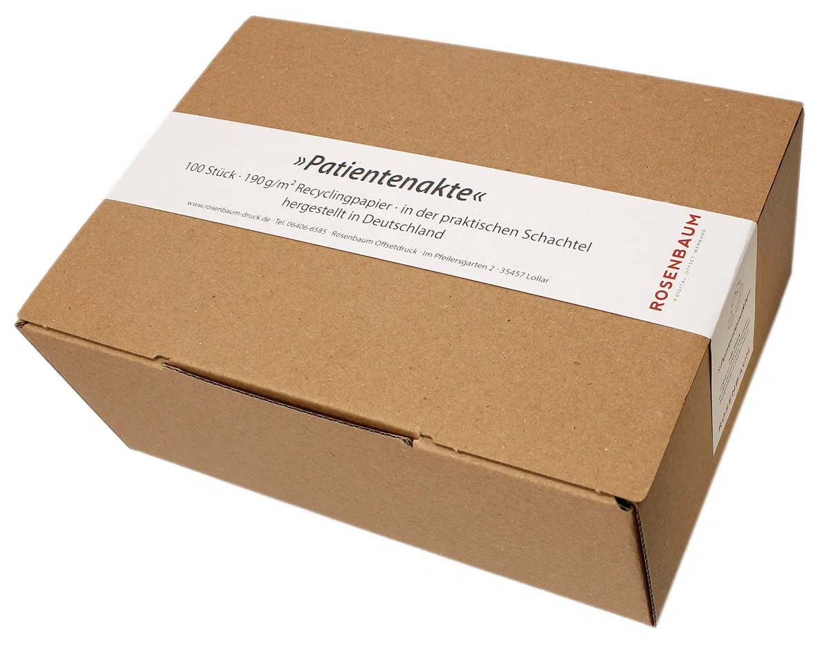 100 bolsas sostenibles para registros de pacientes, para médicos, prácticas, fisioterapia, DIN A5+, 190 g/m², reciclaje, color: blanco, en una práctica caja
