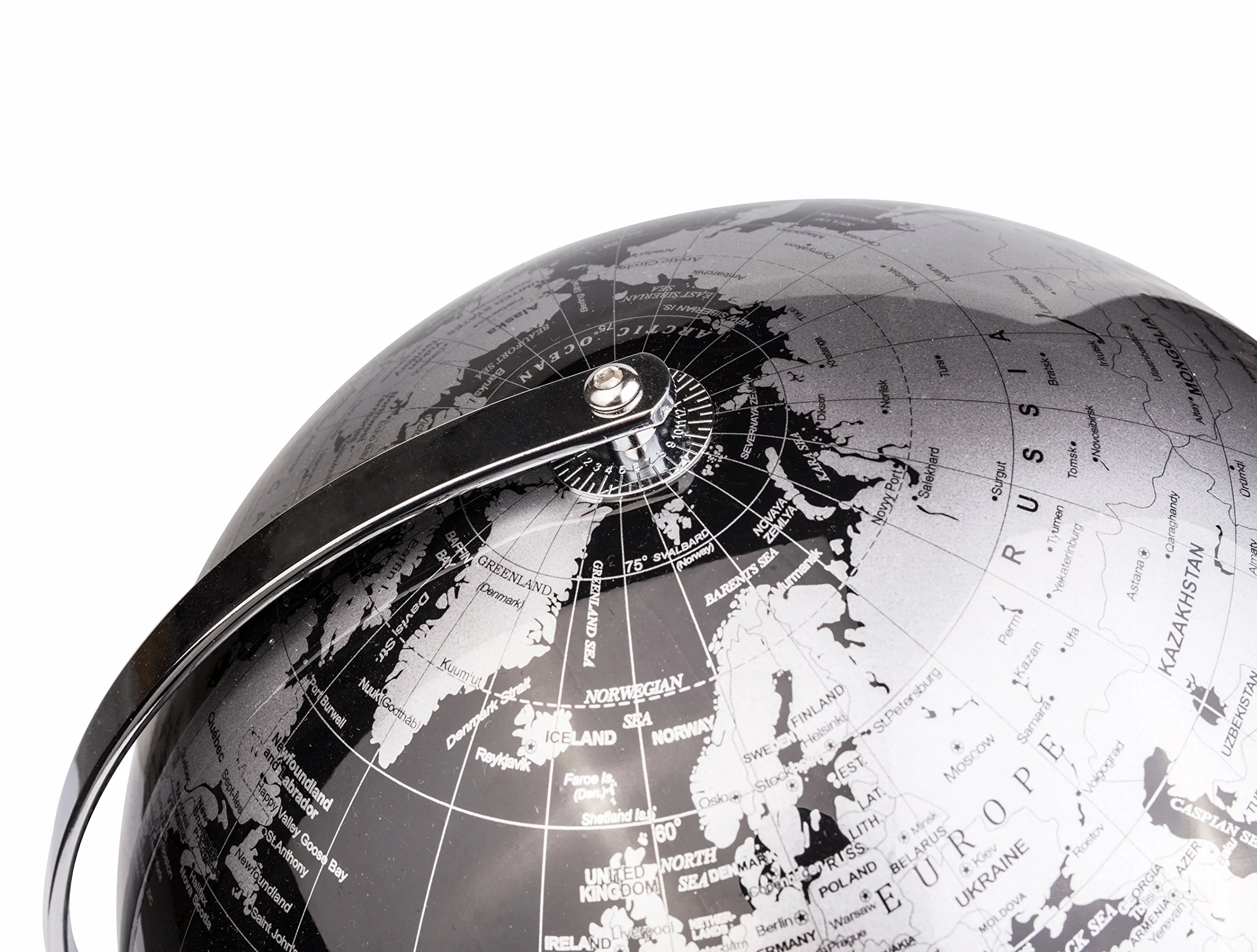 Exerz 30cm Globo Terráqueo - Mapa en Inglés - Decoración de Escritorio educativa/geográfica/Moderna - con una Base de Metal - Negro Metálico - Diámetro: 30cm