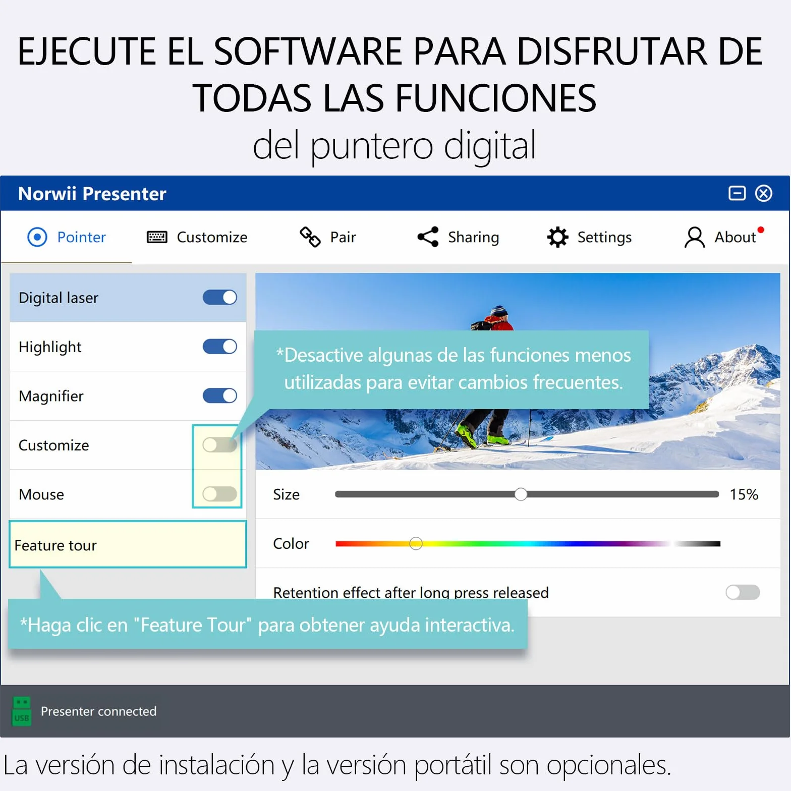 Norwii N95s Pro Destacar Presentador Recargable, Puntero Luz Digital/físico y Puntero de presentador Air Mouse, Soporte Resaltar Magnificar Temporizador LED LCD