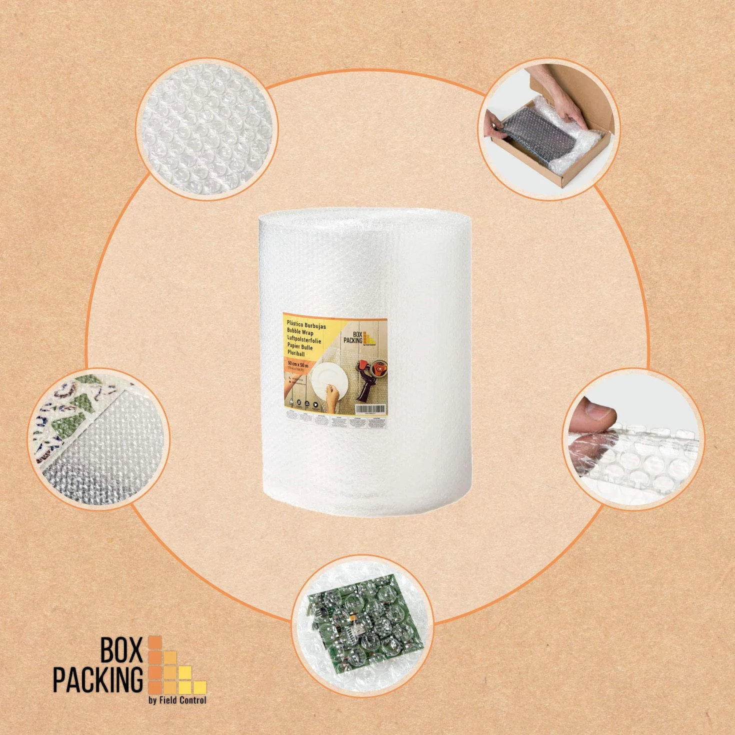 BOXPACKING | Papel Burbujas Embalaje Mudanza | Plástico Burbujas | 50 cm x 50 m | Rollo burbujas Embalaje | Bubble Wrap | Protección de objetos frágiles para envíos y mudanza | Burbuja 1 cm (50 g/m²)