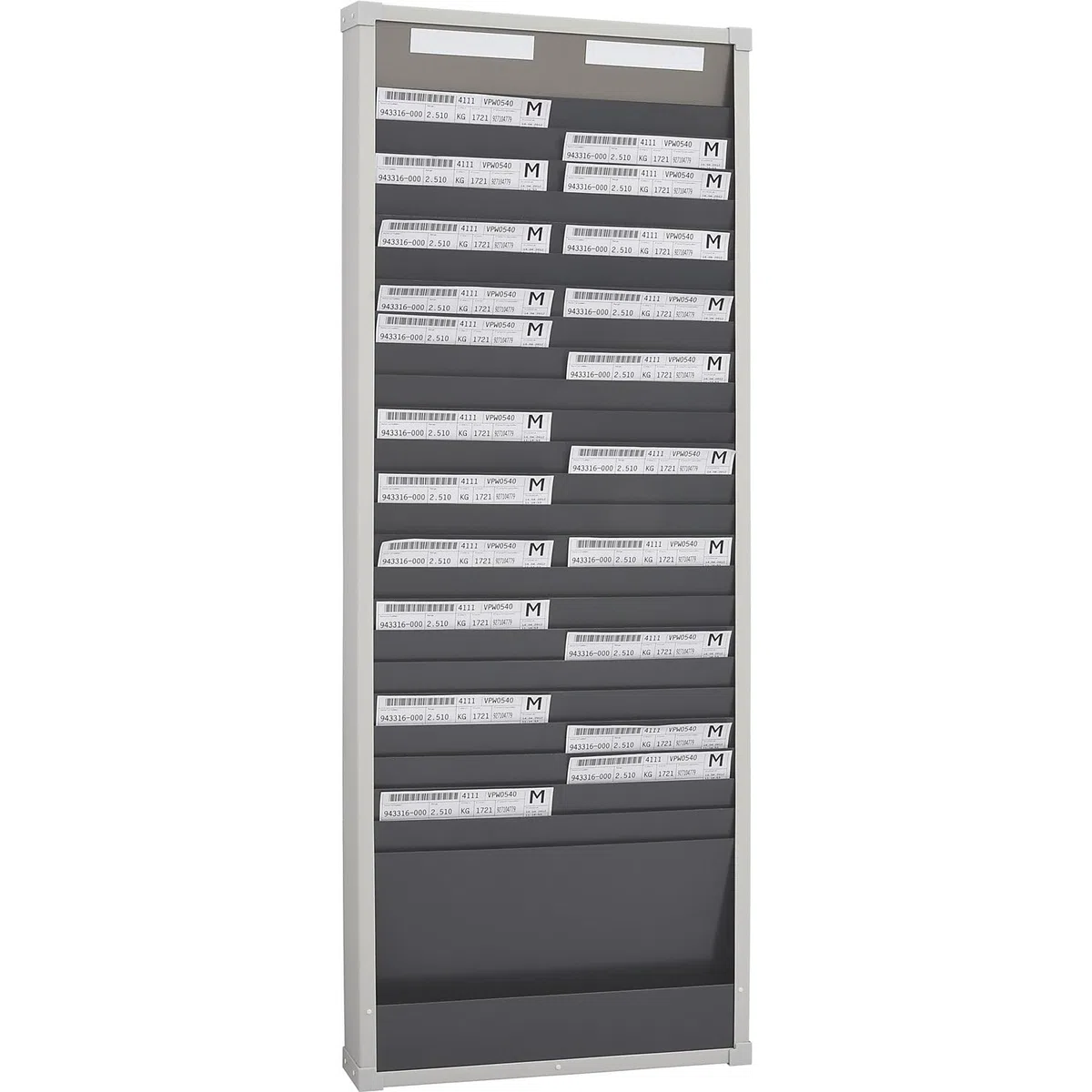 Panel modular clasificador para documentos, 25 compartimentos, altura 1350 mm, con 2 hileras.