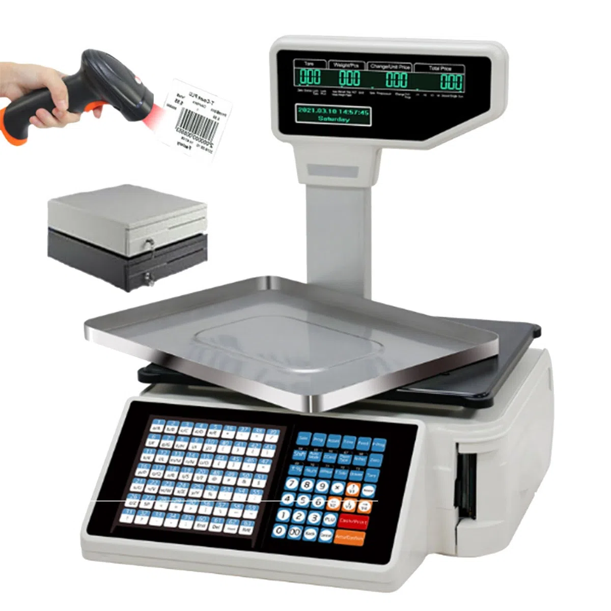 Impresora térmica de escala digital de cálculo de precios, impresora electrónica de códigos de barras, capacidad de 66 libras, adecuada para tiendas minoristas, mercados de frutas, D