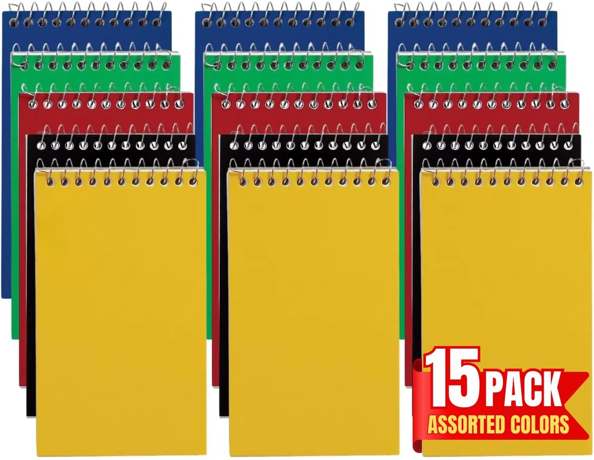1InTheOffice Libros de notas en espiral, Cuadernos, Libretas pequeñas, 7,6 x 12,7 cm, a rayas, 75 hojasbloc, 15 blocs por paquete (5)