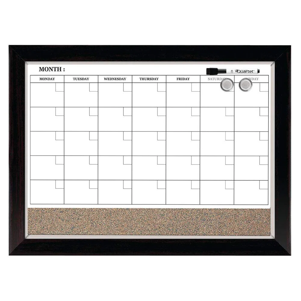 Cuarteto combinación calendario magnética, pizarra y corcho, 17 x 58,42 cm (23), marco de dos tonos (22476)
