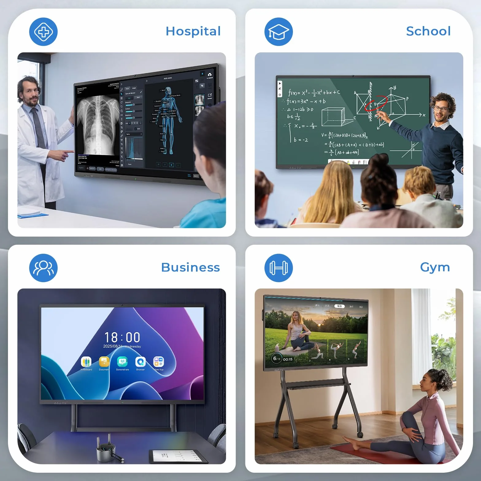 Pizarra Interactiva Digital 75” Smart Board, 4K Ultra HD, Monitor Táctil con Android 13, 8+128GB Almacenamiento, Cámara y Micrófono Integrados, WiFi, Bluetooth y HDMI, para Aula y Oficina