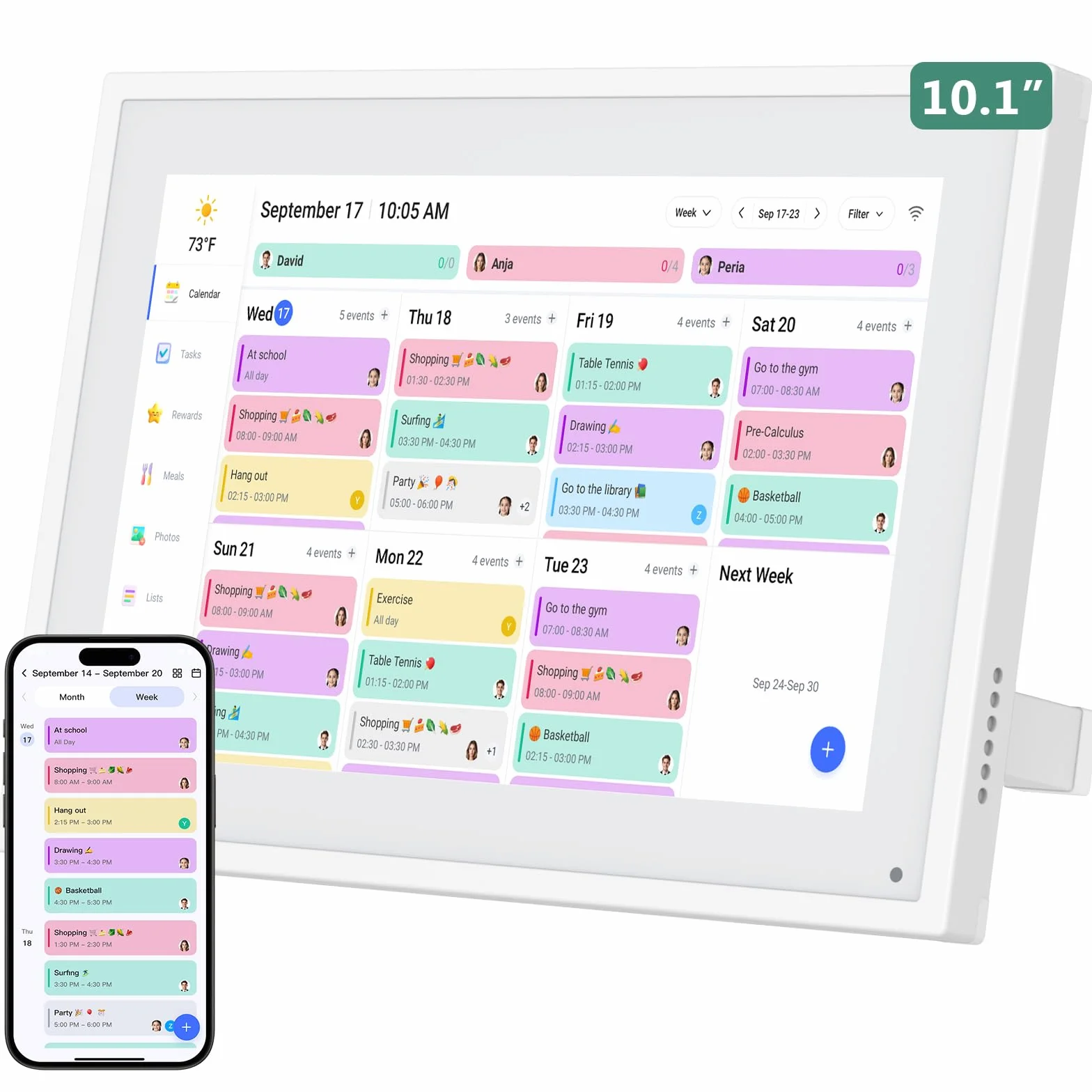 Calendario Digital de Pared 10,1 Pulgadas con Pantalla Táctil - Organizador Familiar, 32GB de Almacenamiento, Marco de Fotos Digital, Sincronización Inteligente con la Nube