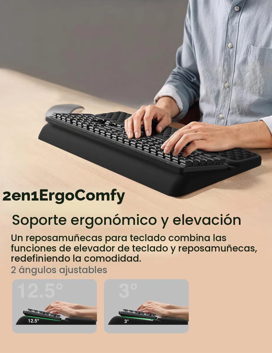 VAYDEER Reposamuñecas Ergonómico para Teclado – Soporte 2 en 1 con Elevador y Almohadilla de Espuma Viscoelástica, Base Antideslizante, Ideal para Oficina, Portátil y Gaming – Negro