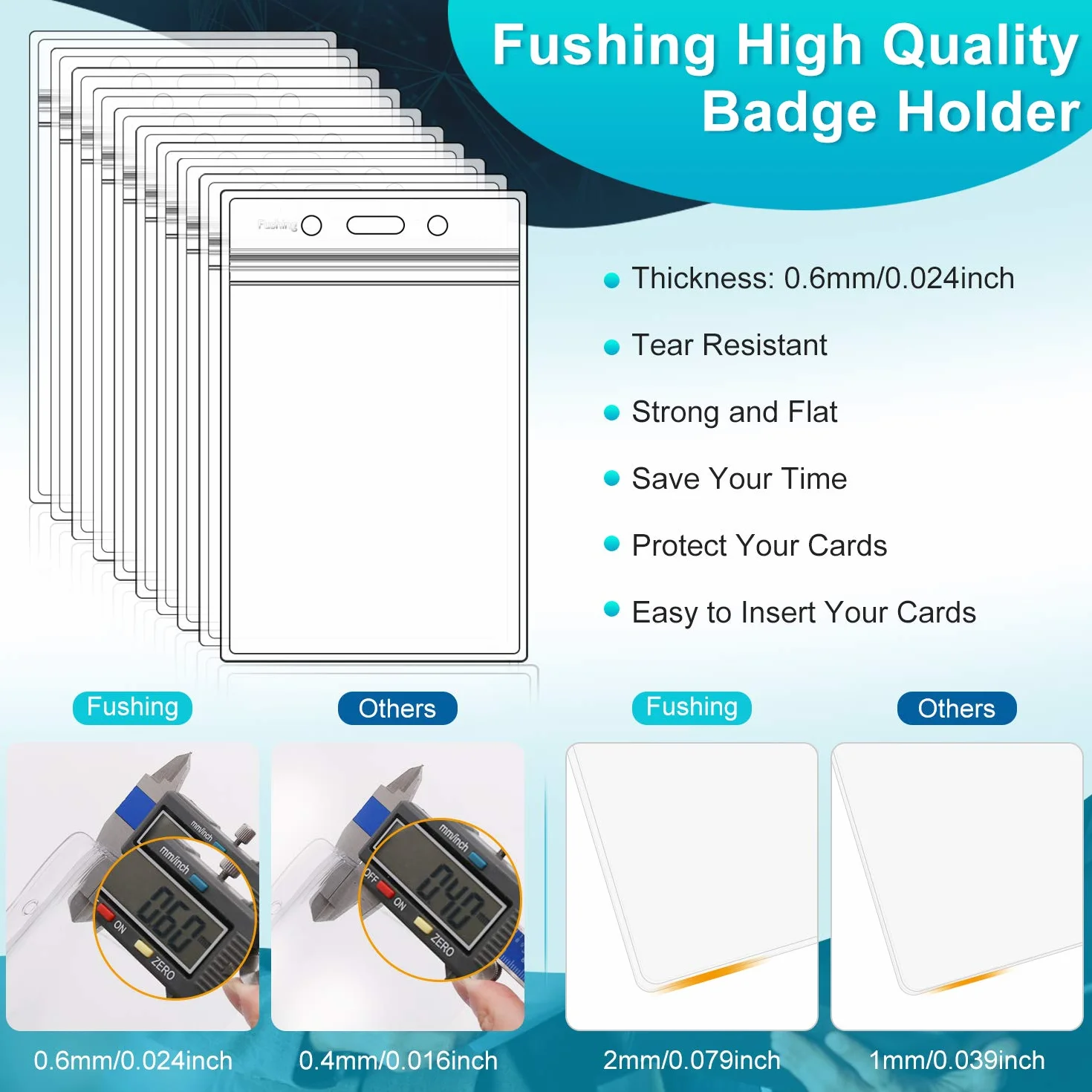 Fushing Pack de 100 plástico transparente vertical Badge titulares, nombre Tag titulares, titulares de la tarjeta (XXL)