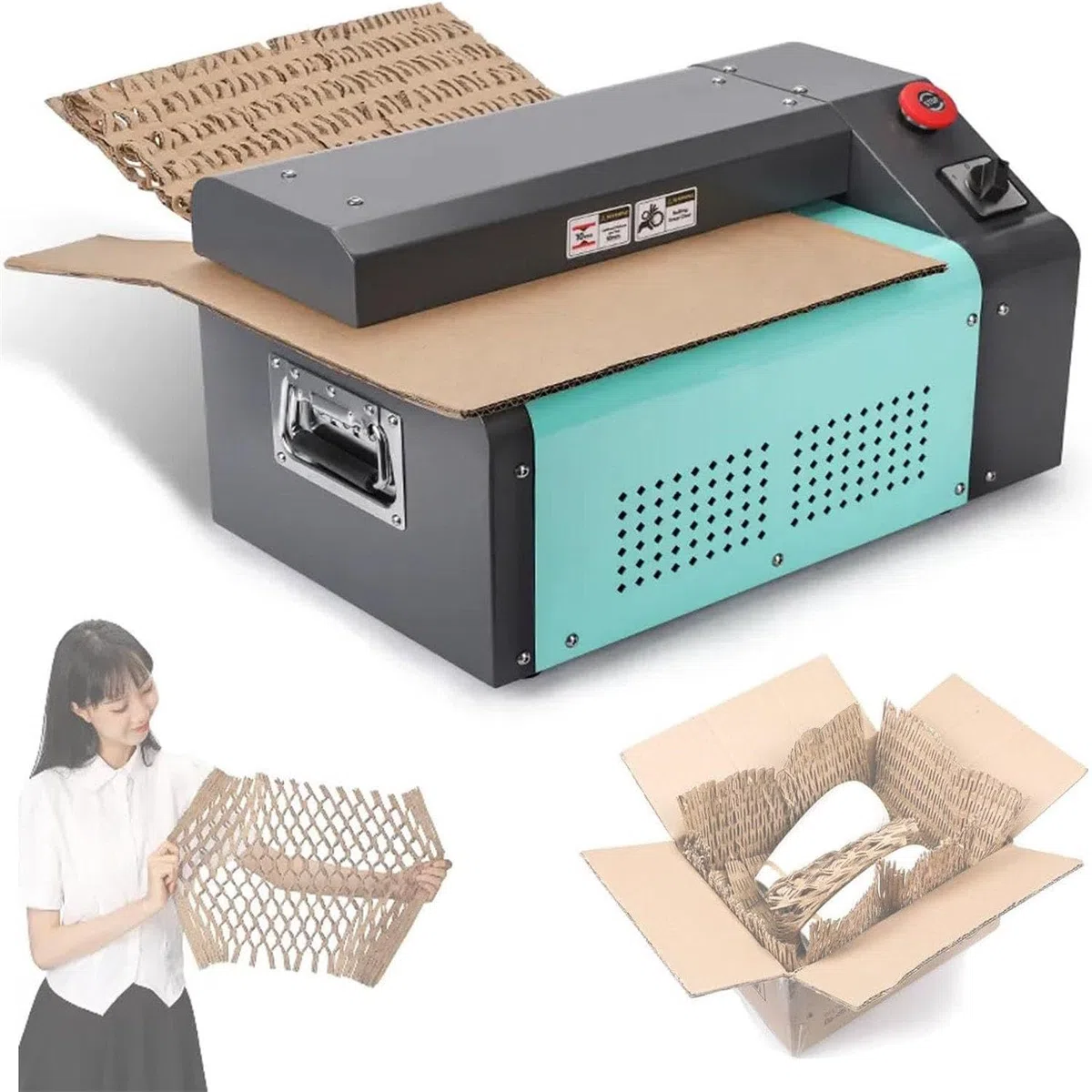 Trituradora de cartón de 350 mm de ancho de corte de 5 m/velocidad mínima que convierte el cartón en material de embalaje, máquina resistente para embalaje rápido y reciclaje