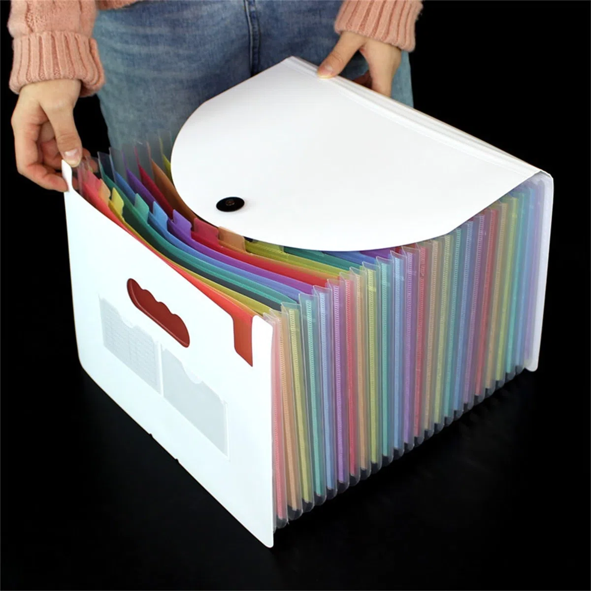 Carpeta Clasificadora Carpeta A4 multicapa de plástico con soporte de papel de prueba, carpeta telescópica de almacenamiento de datos de pie(White)