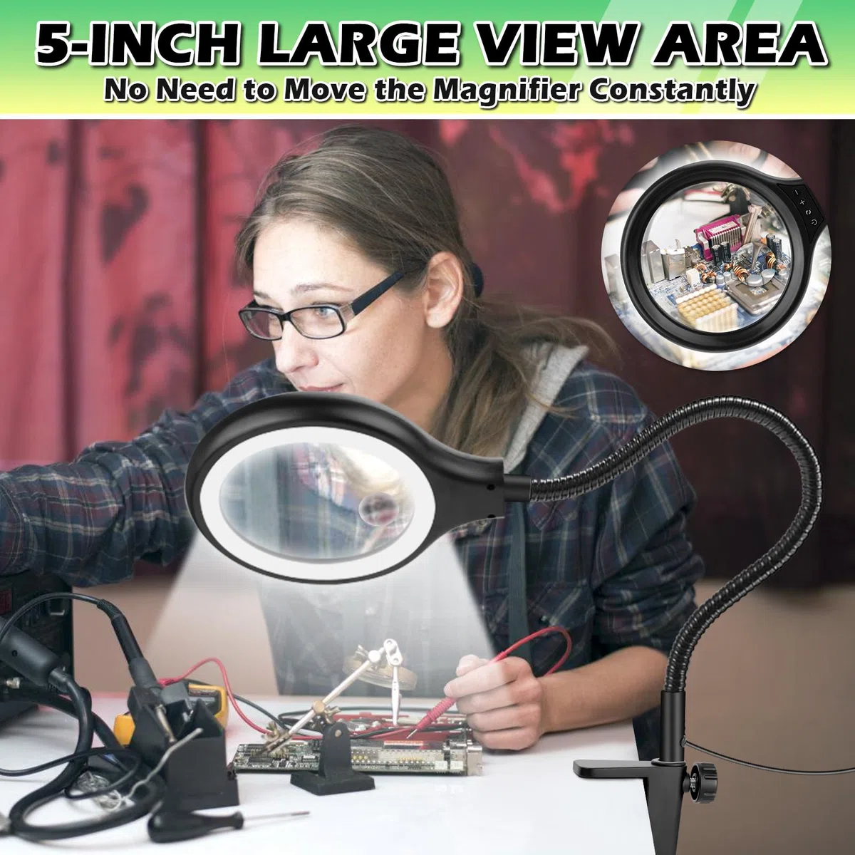 NZQXJXZ 3 en 1 Lupa con Luz y Soporte, 30X 10X Lámpara de Aumento de Pie | con Cuello de Cisne Flexible con 36 LED, 3 Modos de Color, Lupa de Escritorio con Abrazadera para Leer, Coser y Pasatiempos