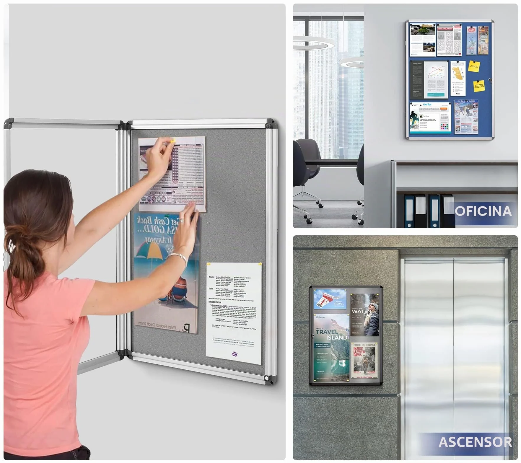 Swansea Tablón de anuncios de tela Vitrina de pared cerrada con marco de aluminio 67x50cm(4xA4)